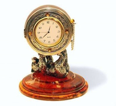 Сувенир-часы "Цирковой медведь" из янтаря HDmedv.11